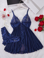 Lucia – Lace Front-Slit Chemise & Slip Set