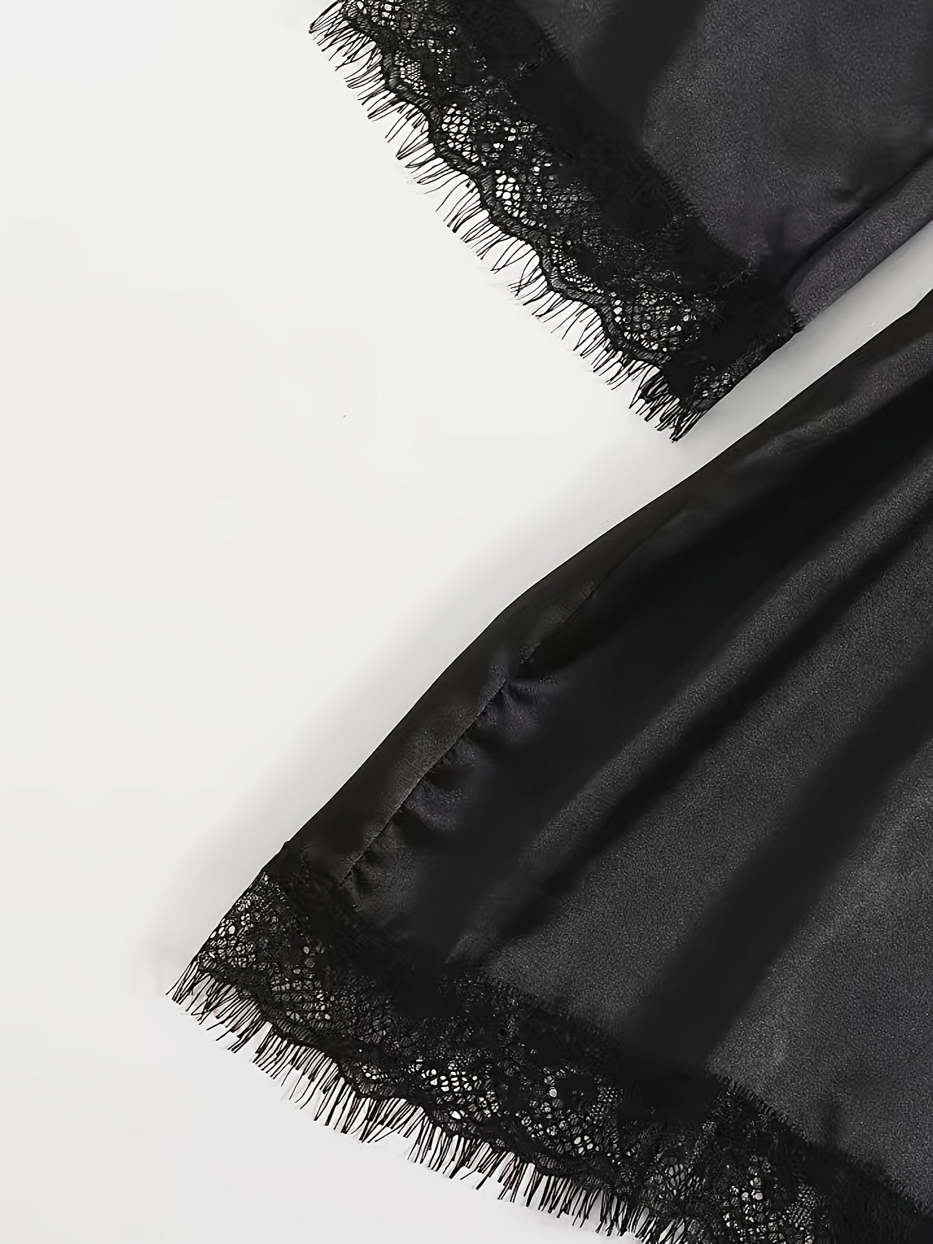 Aurora – Satin Lace Lounge Set with Kimono & Shorts