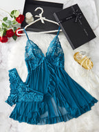 Lucia – Lace Front-Slit Chemise & Slip Set