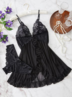 Lucia – Lace Front-Slit Chemise & Slip Set