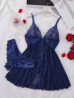 Lucia – Lace Front-Slit Chemise & Slip Set